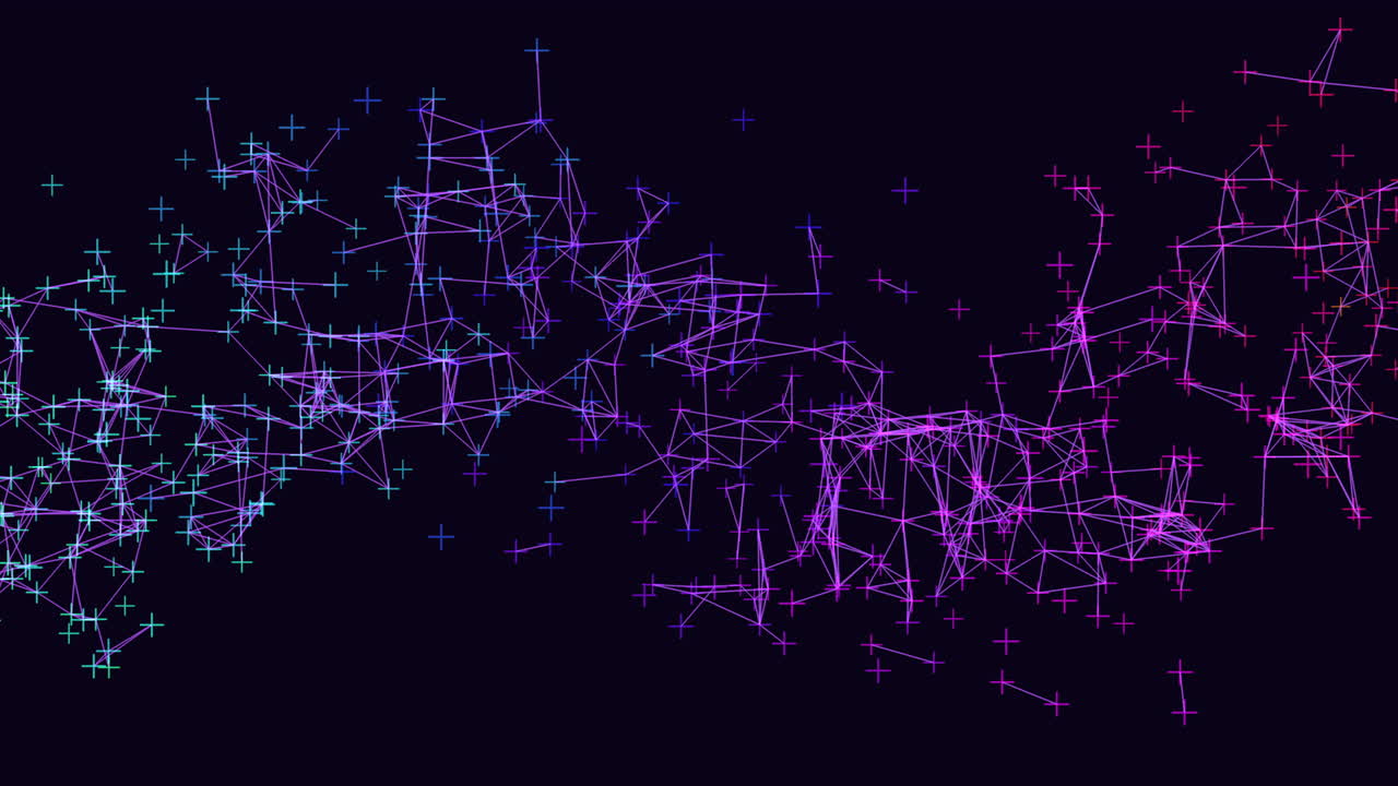 Abstract network of lines and dots in purple, green, and blue