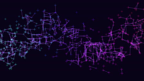 abstract network of lines and dots in purple, green, and blue