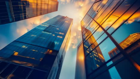 modern skyscrapers at sunrise/sunset
