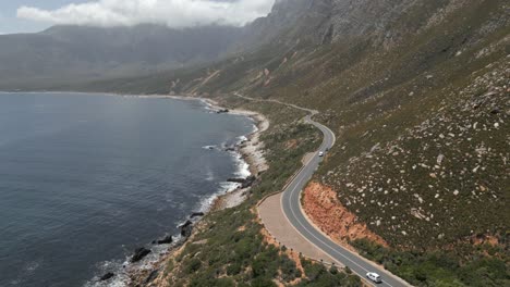 clarens drive, beautiful coastal road in western cape of south africa -drone flying along the road