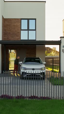 hombre cargando vehículo eléctrico en casa