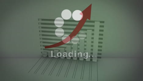 loading text animation over 3d bar graph with upward red arrow