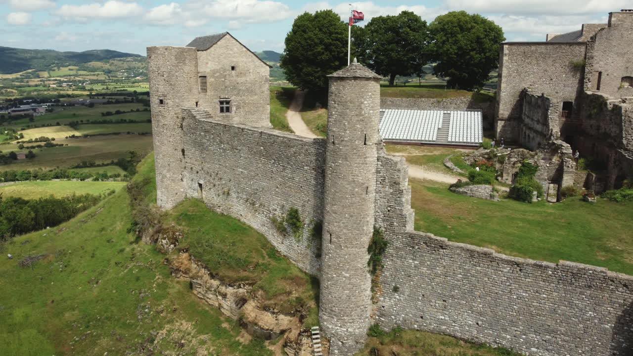 Aerial View of a Medieval Castle in France