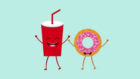 dulce gaseosa de dibujos animados y rosquillas