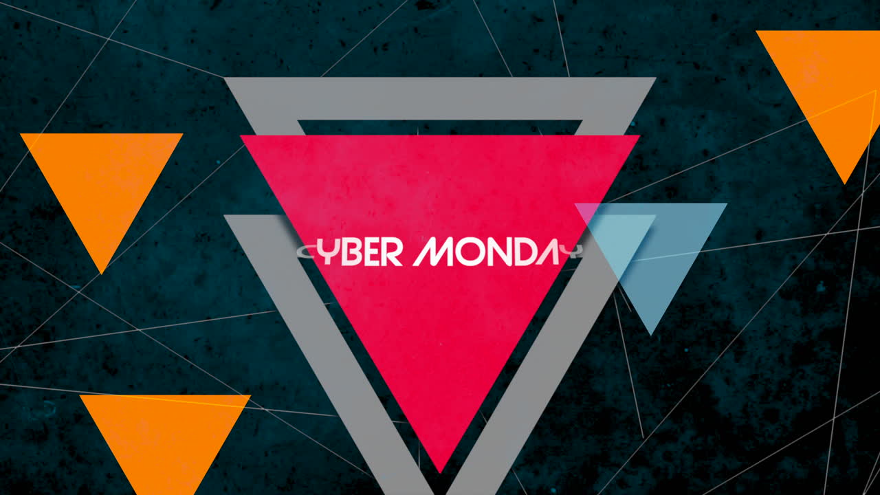 Cyber Monday text with triangles pattern on black gradient