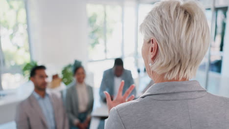back, business and woman talking