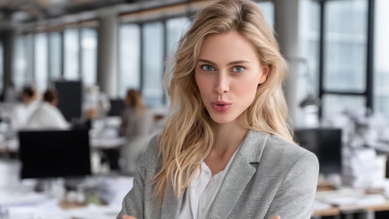 Confident Businesswoman in Modern Office Setting: A Journey from Composure to Determination in a Dynamic Workplace Environment