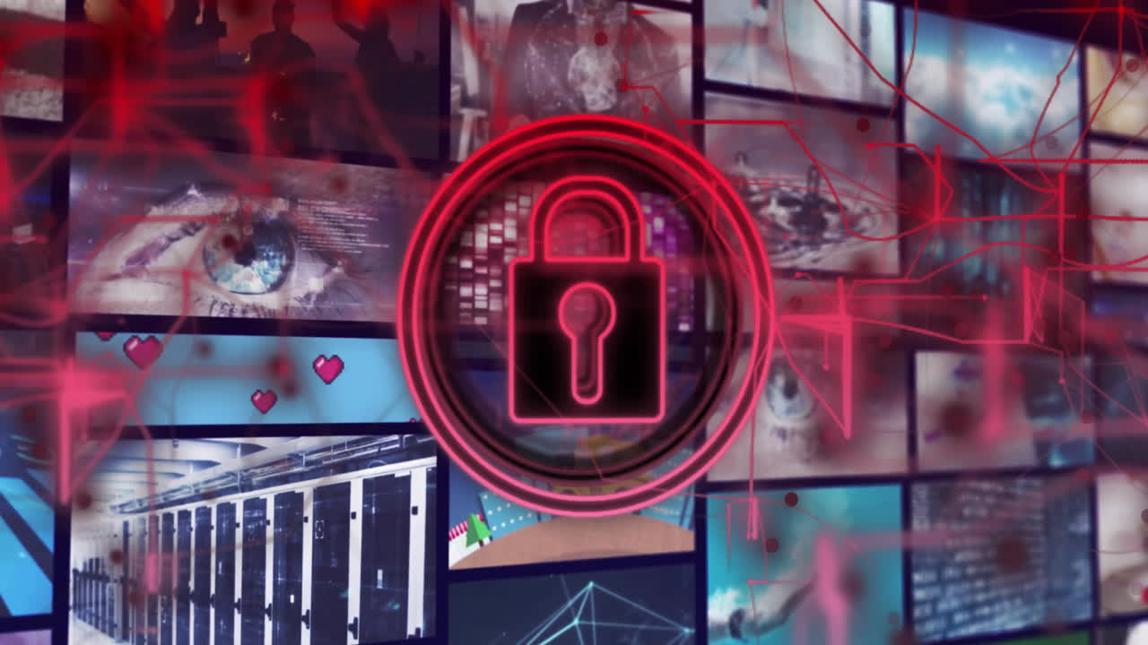 animación del icono del candado a través de la interfaz digital con videos