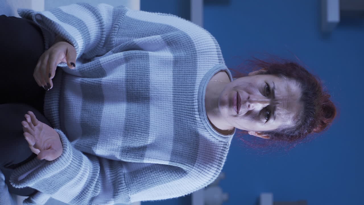 vídeo vertical de la mujer mirando amenazadoramente a la cámara.