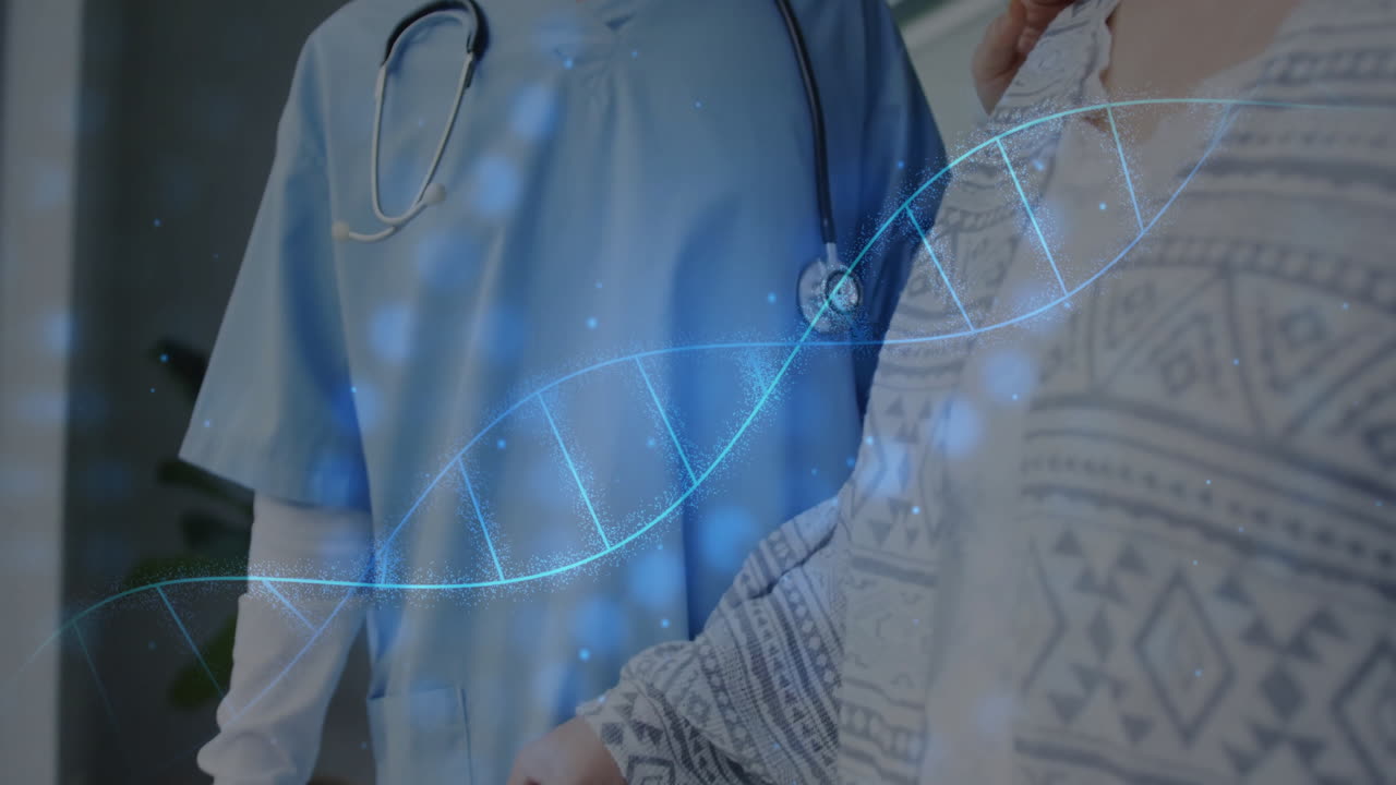 Animation of dna strand and medical data processing over diverse doctor and patient