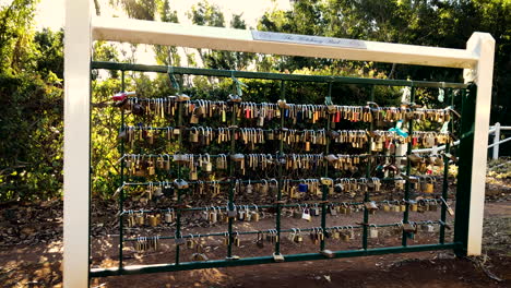 love locks fixed to a fence with sweethearts names from people from all around the world, toowoomba queensland