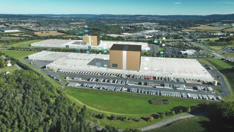 aerial view of large warehouses in america