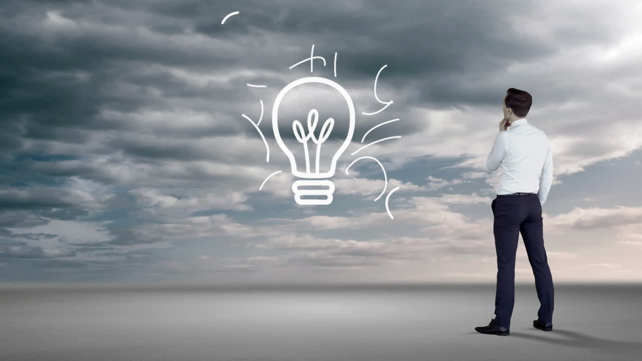 hombre de negocios observando el concepto de idea en el cielo