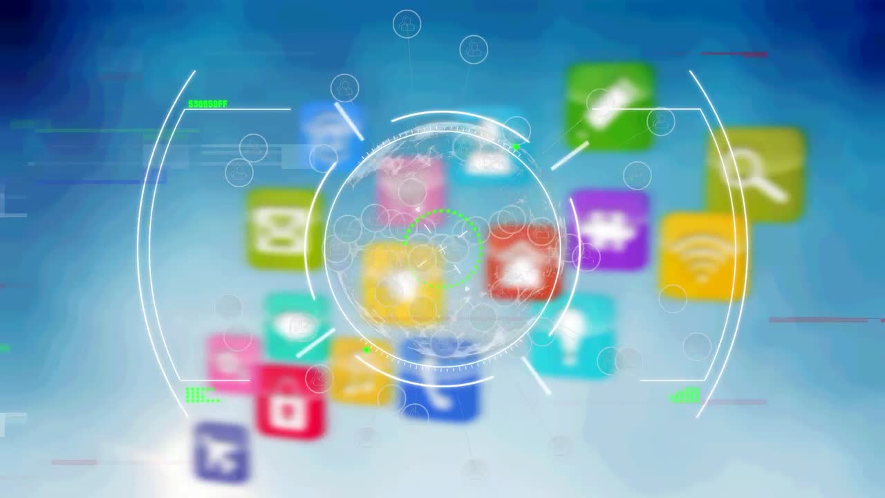 아이콘과 연결 네트워크와 함께 범위 스캐닝의 애니메이션