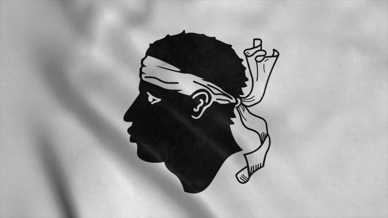 bandera de córcega, francia, ondeando en el viento, fondo