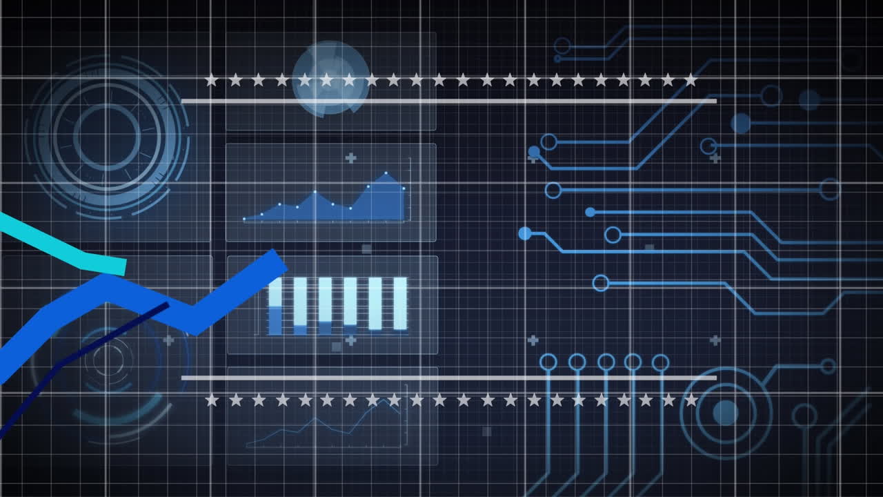 Animation of green line and data processing over grid