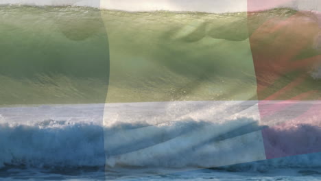 animation of flag of france blowing over seascape