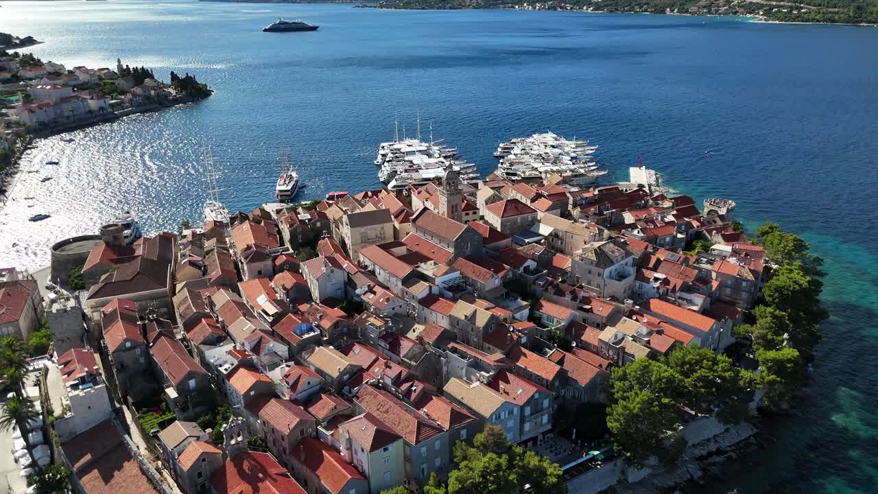 korcula aerial drone view east coast of the island of Korčula, in Croatia, in the Adriatic sea balkans