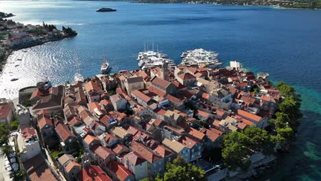 korcula aerial drone view east coast of the island of korčula, in croatia, in the adriatic sea balkans