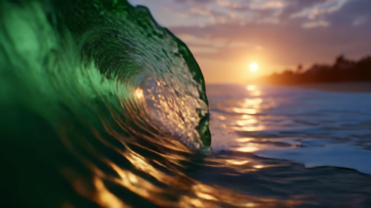 Splendide onde dell'oceano al tramonto: cattura la bellezza e il movimento della natura mentre la luce danza sull'acqua e crea una serena esperienza costiera