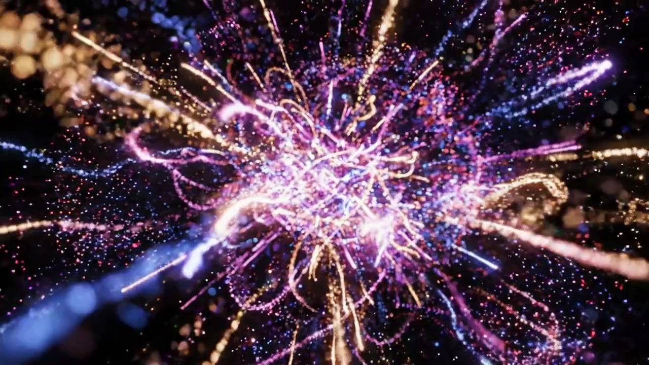 A Stunning Display of Colorful Light Particles and Explosive Motion Captured in a Dynamic Video Sequence of Sparkling Energy and Vibrant Patterns