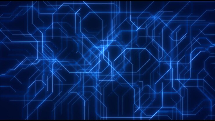 Scheda madre digitale, chip futuristico avanzato, griglia, onde energetiche, IA, web, CPU, rete.