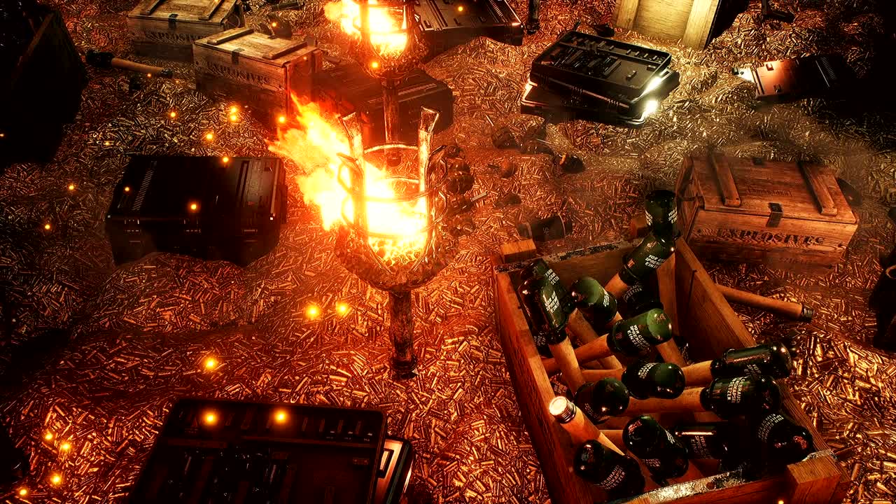 총알 어리, 폭발물 상자 및 수류탄, 군용 창고에 무기와 탄약이있는 상자, 군용 저장소는 다가오는 전쟁에 대한 무기로 가득 차 있습니다.