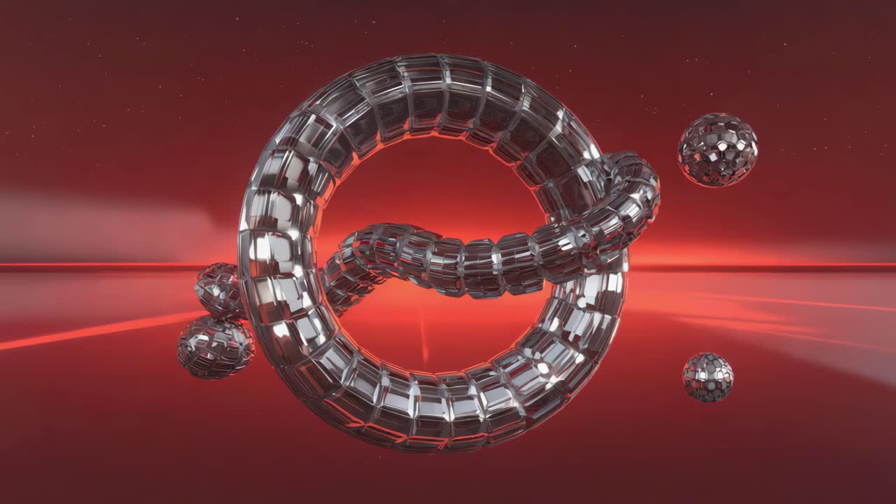 Abstract Metallic Ring with Knot on Red Background