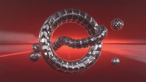 abstract metallic ring with knot on red background