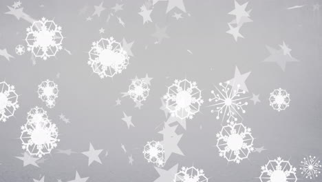 animación de nieve cayendo y estrellas en navidad sobre fondo blanco