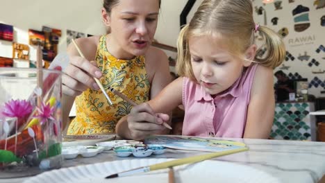 mother and daughter painting together