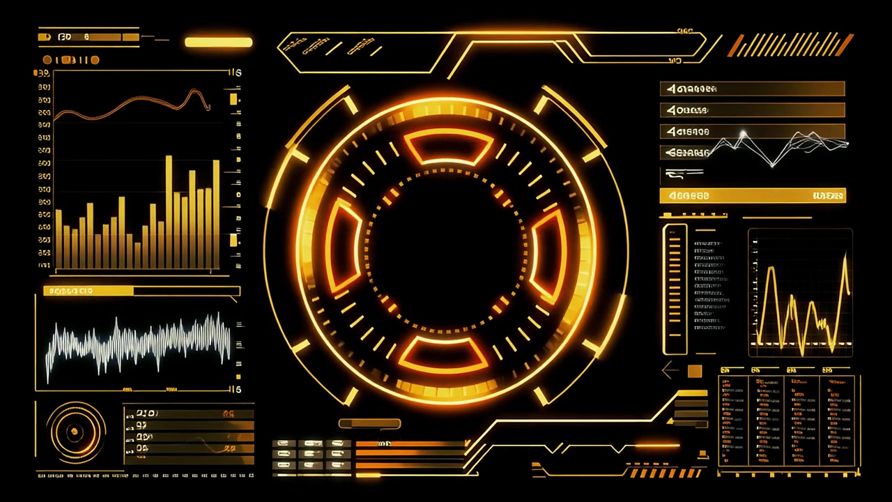 Abstract Digital User Interface with Glowing Data Visualization
