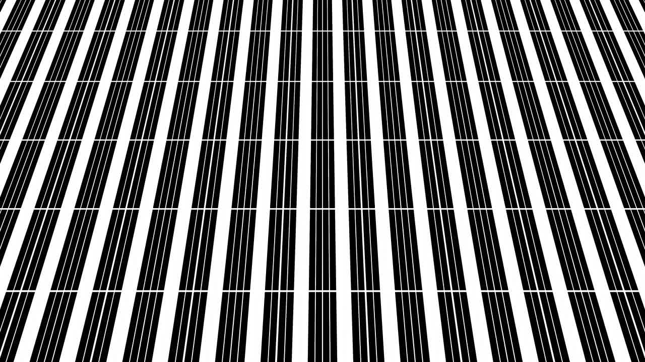 기하학적 모양으로 구성된 위로 기울어지고 움직이는 검은색과 색의 그래픽 패턴