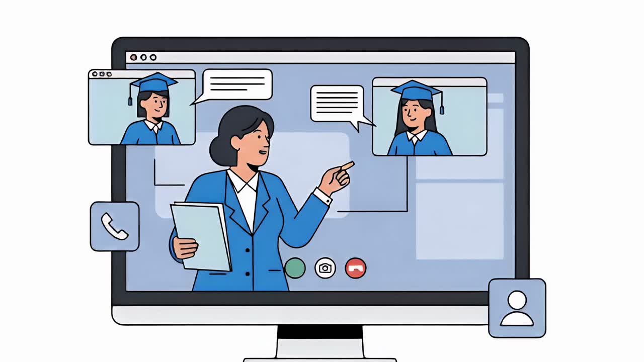 Teacher Conducting a Virtual Graduation Ceremony for Her Students
