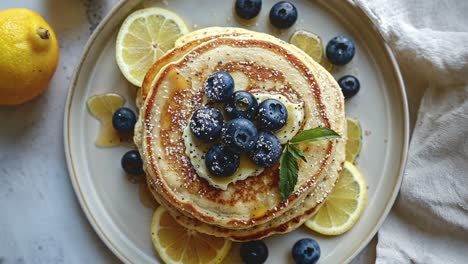 Delicious-Pancakes-with-Blueberries-and-Lemon-Slices