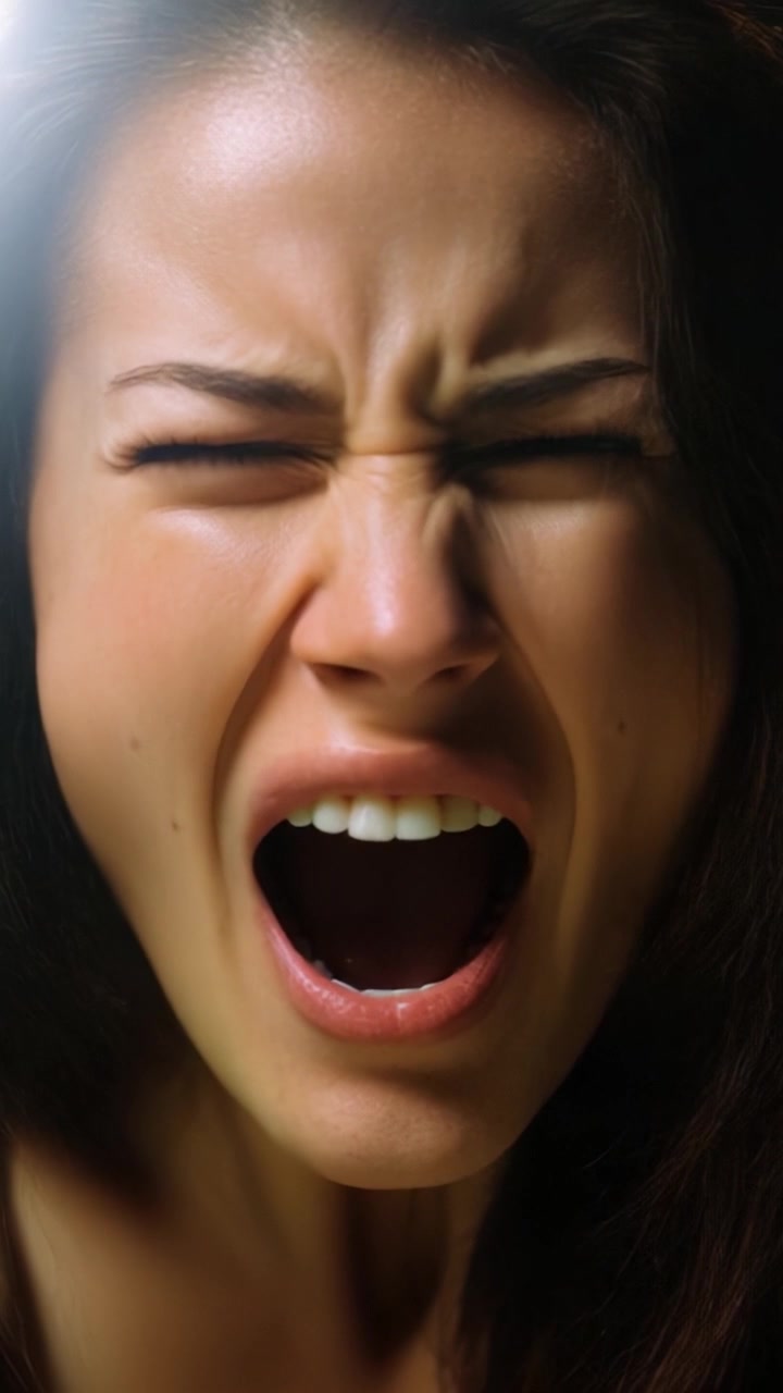 Uma poderosa exibição de emoção pura: capturando a intensidade da dor e angústia através da expressão em dois quadros distintos de uma sequência de vídeo.