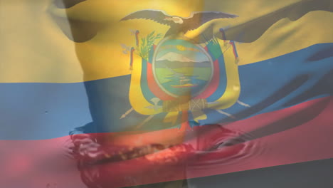 ecuadorian flag animating over rippling water surface