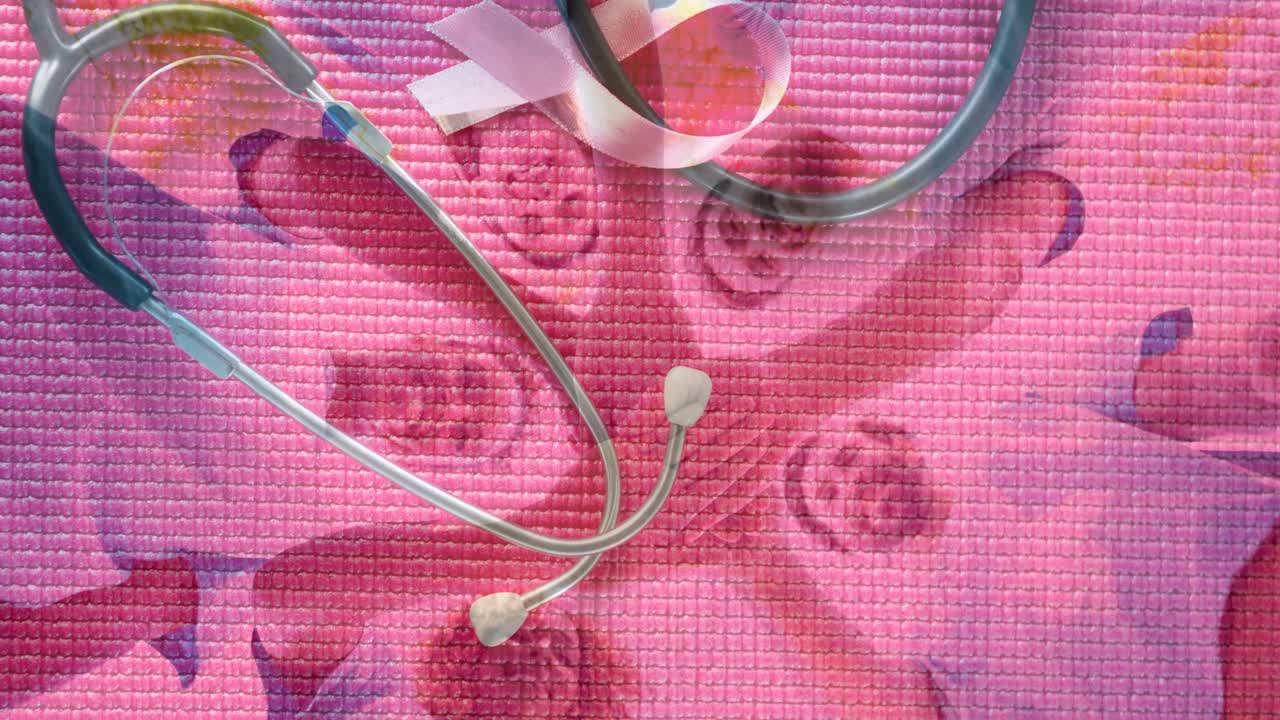 스테토스코프와 암 리본을 통해 다양한 자원봉사자 그룹의 애니메이션