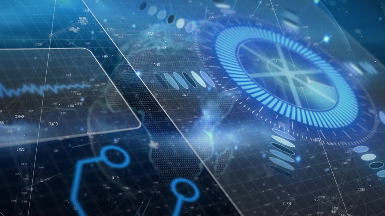 Animation of data processing over globe and scope scanning