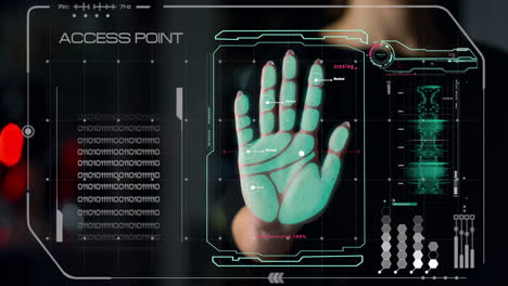 Biometric hand scanner denied hacker access check man identity security closeup