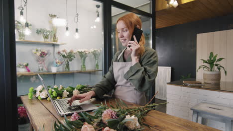 florist talking on phone at work
