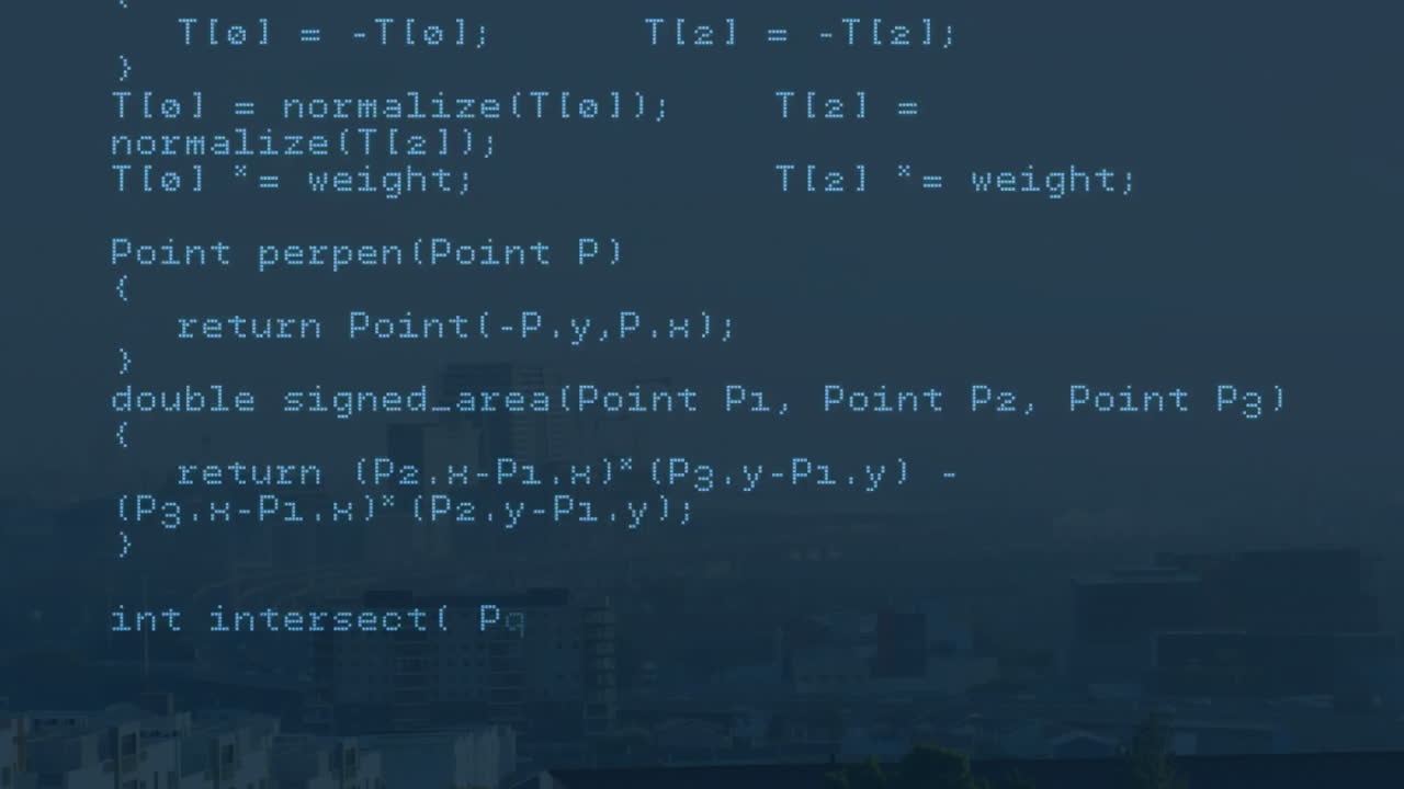 Animating computer code over cityscape background