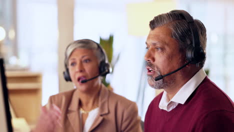 centro de llamadas, trabajo en equipo y personas en computadora