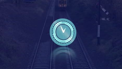 animation of clock moving fast over train