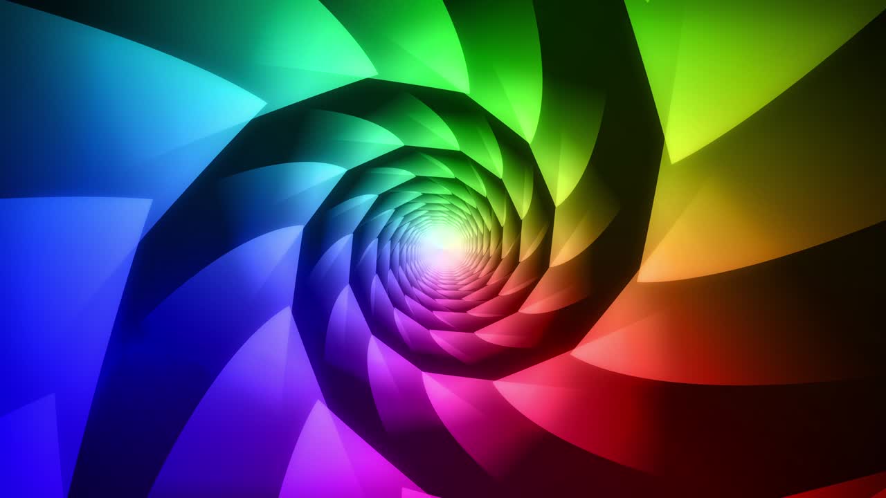 colorido patrón de formas en espiral con gradiente de arco iris. fondo de bucle animado