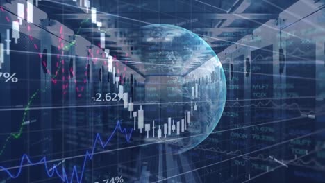 animación de datos financieros a través de servidores informáticos y globo
