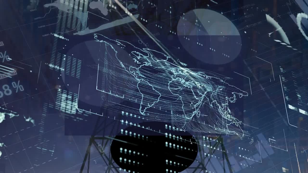 다채로운 데이터와 그래프의 애니메이션을 어두운 디지털 스크린에서