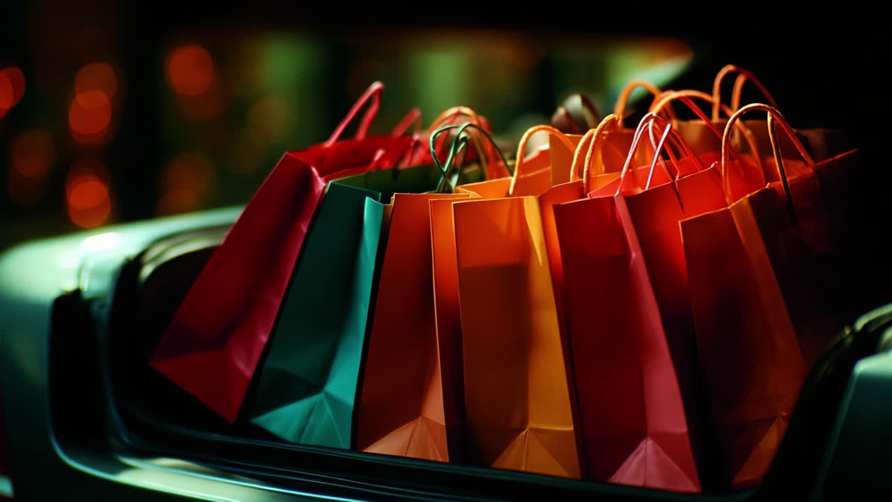 A Colorful Array of Shopping Bags in the Trunk, Showcasing a Delightful Selection of Vibrant Colors That Reflect the Joy of Shopping and the Anticipation of New Goods