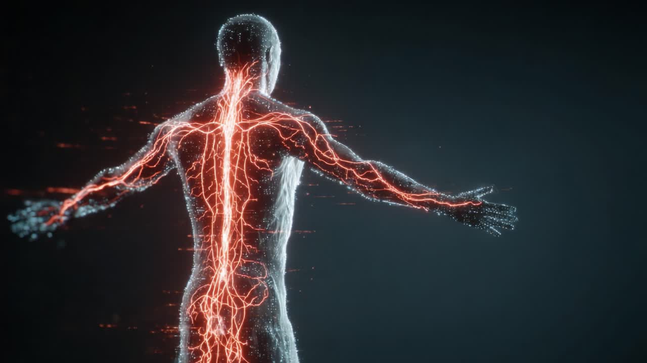 Exploring the Mysteries of Bioluminescence: A Captivating Art Representation of the Human Body with Radiant Energy Flowing Through Its Structure in a Digital Universe of Light and Motion