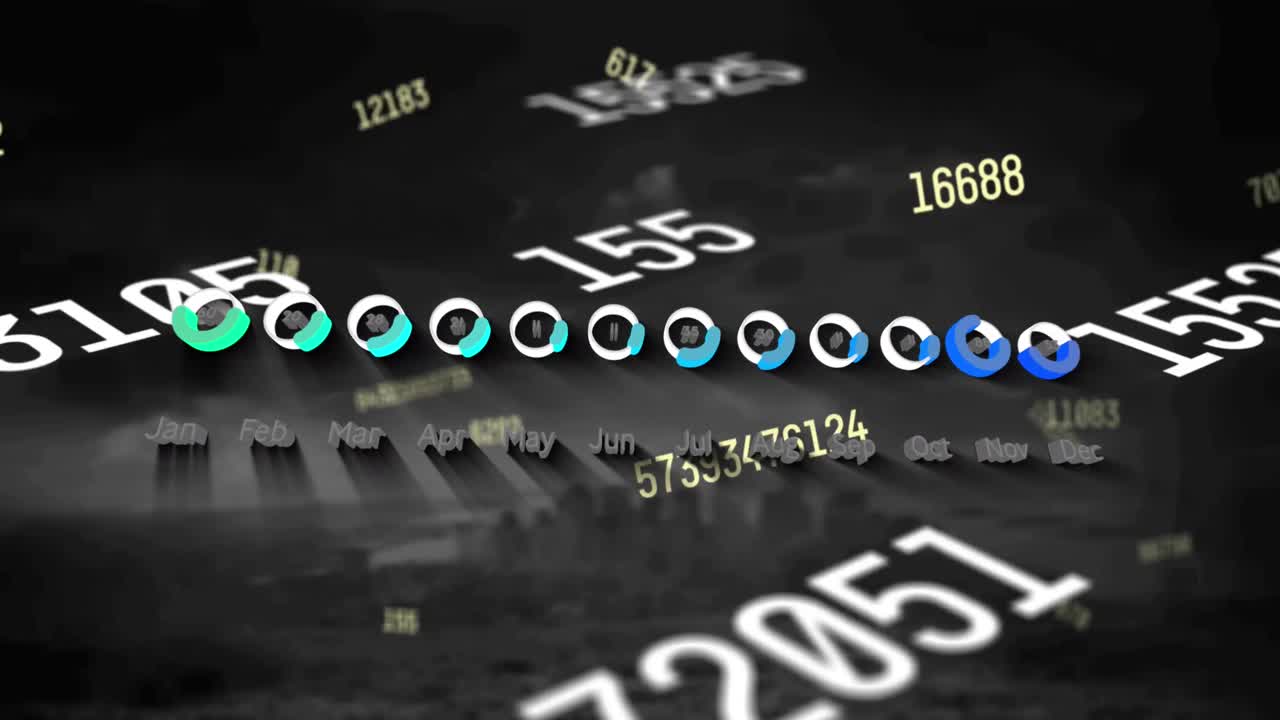 도시 풍경 위의 데이터 처리 애니메이션